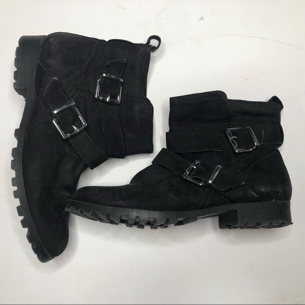H&M Thick Sole Boots, Black w/ Silver Buckle Hardware, Size 10, fits 9